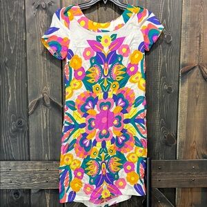See By Chloe Silk Dress 4 Colorful Boho Mini Short Sleeves Vtg Floral Hippie